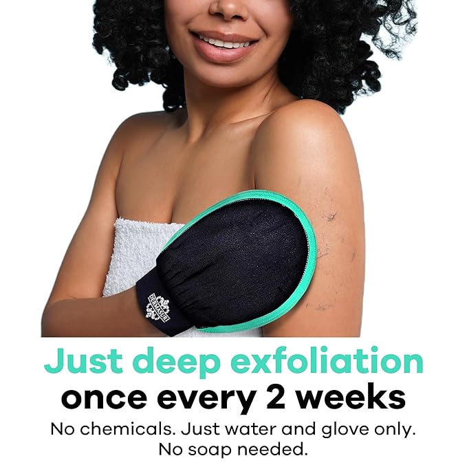 Dermasuri - Deep Exfoliating Glove - Korean Exfoliating Mitt - Reusable Body Scrubber for Shower - Buffs Dry Dead Skin - Keratosis Pilaris Treatment Scrub - Stocking Stuffer Gifts for Women & Men - XL