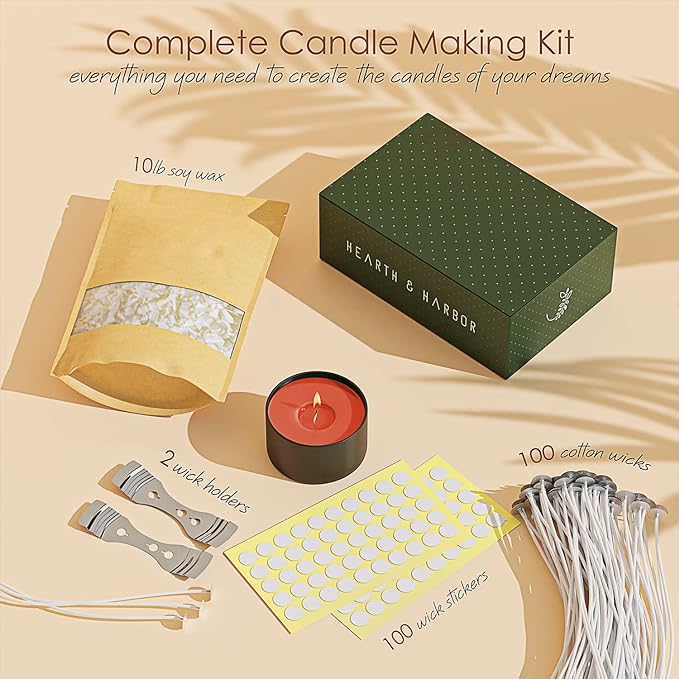 Hearth & Harbor Organic Soy Candle Wax for Candle Making, 10 lbs Natural Candles Making Supplies, Beeswax-Free, Paraffin-Free, Pure Soy Wax Flakes Perfect for Candles, Tealights and Melts