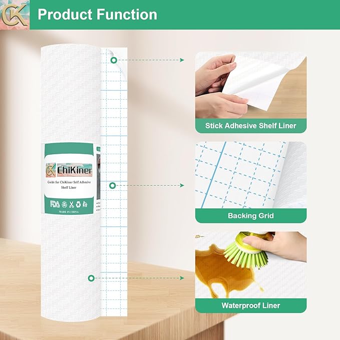 Self-Adhesive Shelf Liner Kitchen Liner, Waterproof Backed Paper Easy Peel and Stick Contact Liner Without Residue for Decor Your Desk Surface, Kitchen Countertops (White, 17.5 x 118.1 inches)