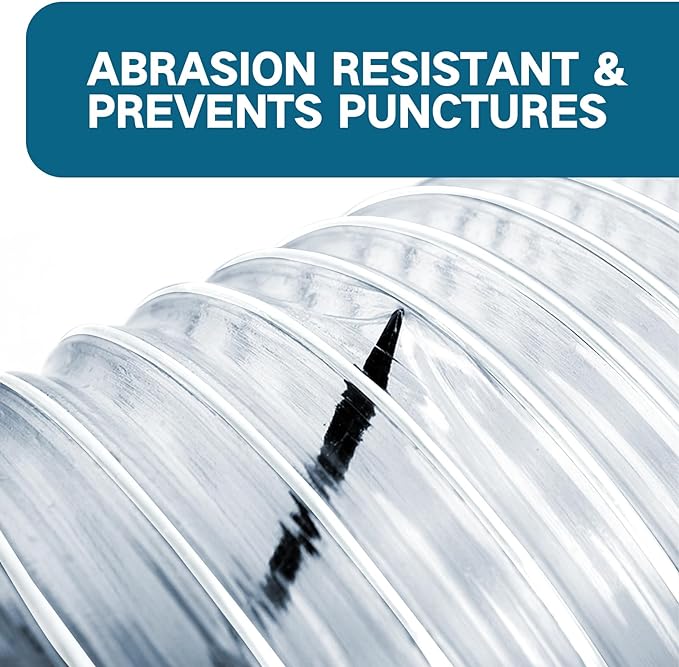 Heavy PVC Dust Collection Hose 4" x 10', Flexible Clear PVC Fume Collection Hose, Puncture-Resistant, Reinforced With Coated Wire Helix