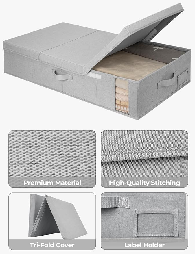 StorageWorks 2-Pack Jumbo Under Bed Storage Bins with Lids, Underbed Storage Containers with Handles and Label Holder, Closet Organizer for Clothes, Blankets, Sweater