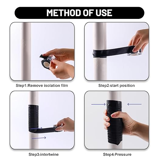 Self Fusing Silicone Tape 4 Rolls 1 in x 10' Black Waterproof Rescue Tape Rubber Leak Silicone Self-amalgamating Tape for Plumbing, Sealing Pipes, Hose Repair, Outdoor Coax and Tool Fixation