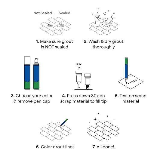 Grout Pen Beige Tile Paint Marker: Waterproof Grout Paint, Tile Grout Colorant and Sealer Pen - Narrow 5mm, 2 Pack with Extra Tips (7mL) - Beige
