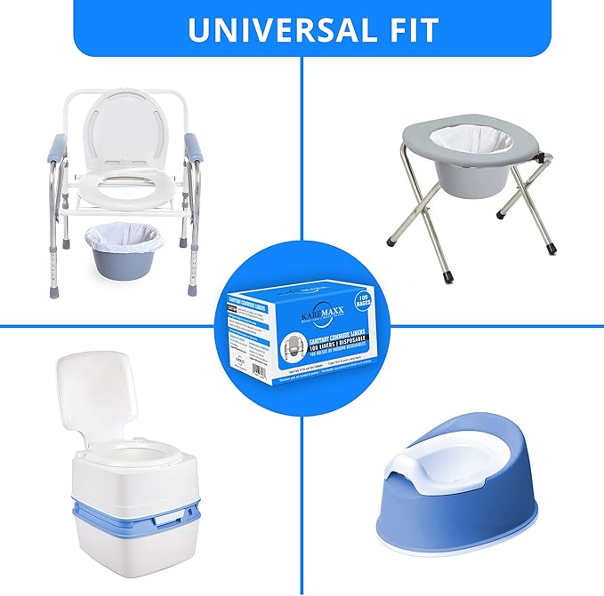 100 Bedside Commode Liners Bags for Commode Toilet - Leak Proof & Odorless Potty Liners for Portable Potty Chair Liners - Potty Bags for Portable Toilet Bag - Bedside Toilet Liners Disposable Adult