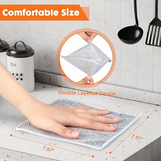 COBETE Non Scratch Wire Dishcloth,Double-Layer Wire Dishwashing Rags for Wet and Dry,Wire Miracle Cleaning Towels and Dish Cloths Multipurpose for Washing Dishes,Cookware, Sinks,Stove Tops,Pack of 10