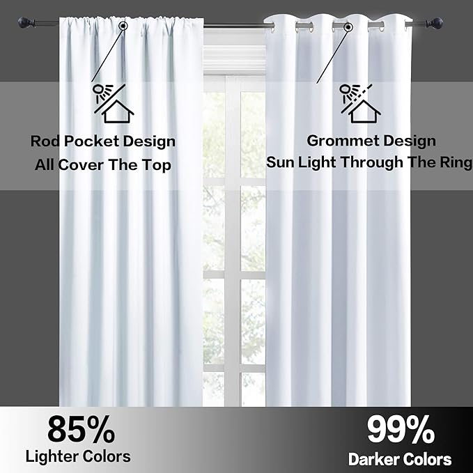 RYB HOME Small Curtains for Kitchen Window - Blackout Privacy Portable Curtain Set for Bedroom Office Bathroom Basement Garage Storage Enclosure RV Bunk, W 34 x L 30 inch, Greyish White, 2 Pcs