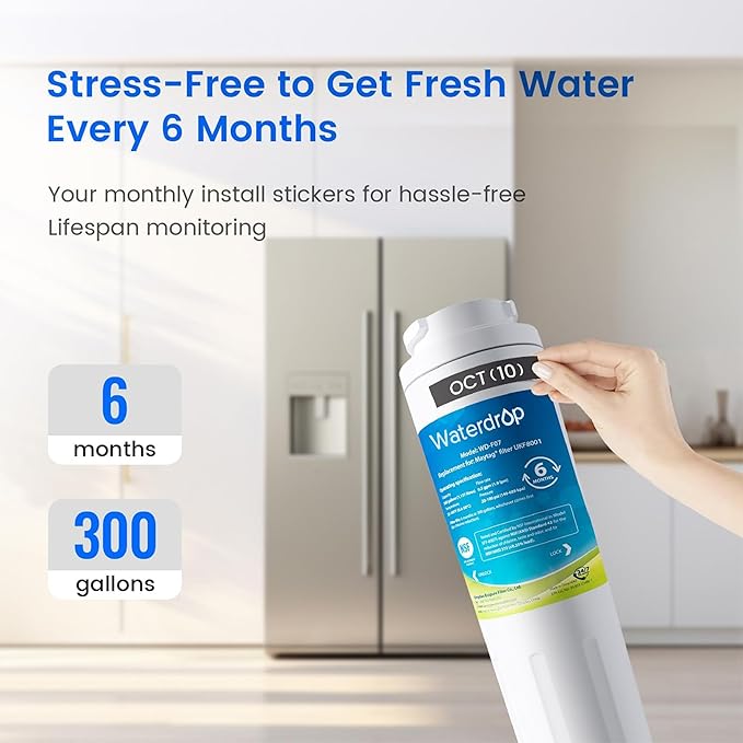 Waterdrop EDR4RXD1 Replacement for EveryDrop® Filter 4, Whirlpool® UKF8001, 4396395, Maytag® UKF8001AXX-200, UKF8001AXX-750, WD-F07, Refrigerator Water Filter, 3 Filters (Package May Vary)