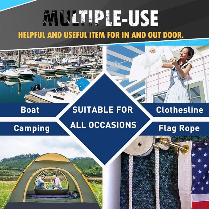 PerkHomy 500lb Cotton Rope 3/16" (5mm) 50 ft Multi Purpose Utility Diamond Braided Cord, Natural Cotton for Clothes Line Camping Crafting Flag Pole, Sky Blue