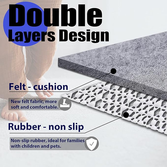 Non Slip Rug Pad Grippers - 2x8, 1/4" Thick, Felt + Rubber Double Layers Area Carpet Mat Tap, Provides Protection and Cushioning for Hardwood or Tile Floors