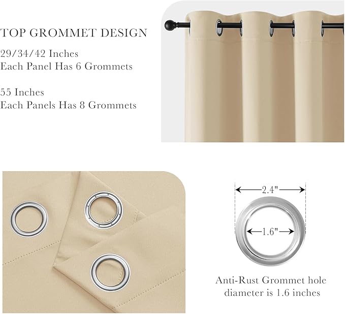 PONY DANCE Biscotti Beige Blackout Curtains for Bedroom 84 Inch Length 2 Panels Set, Privacy Thermal Insulated Room Darkening Grommet Drapes for Living Room Window, W34 x L84 Inch