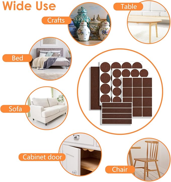 Felt Furniture Pads 300 Pieces, Furniture Pads for Hardwood Floors, Floor Protectors for Furniture Legs, Felt Pads for Furniture, Floor Savers for Furniture Brown