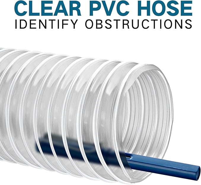 Qucship Heavy PVC Dust Hose, 2-1/2" x 10', Flexible PVC Fume Hose with Carbon Steel Wire Coil for Collection Systems