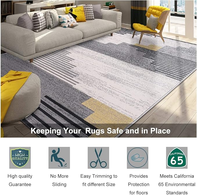 Non Slip Rug Pad Grippers - 10x14, 1/8" Thick, (Felt + Rubber) Double Layers Area Carpet Mat Tap, Provides Protection and Cushioning for Hardwood or Tile Floors
