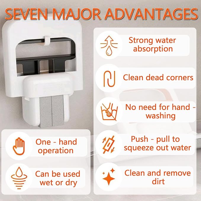 Mini Foldable Desktop Mop, Portable Cleaning Sponge Mop Self-Squeeze Sponge Cleaning Tool for Wet Dry Use on Kitchen Countertops Glass Bathroom Car (Orange & Gray)