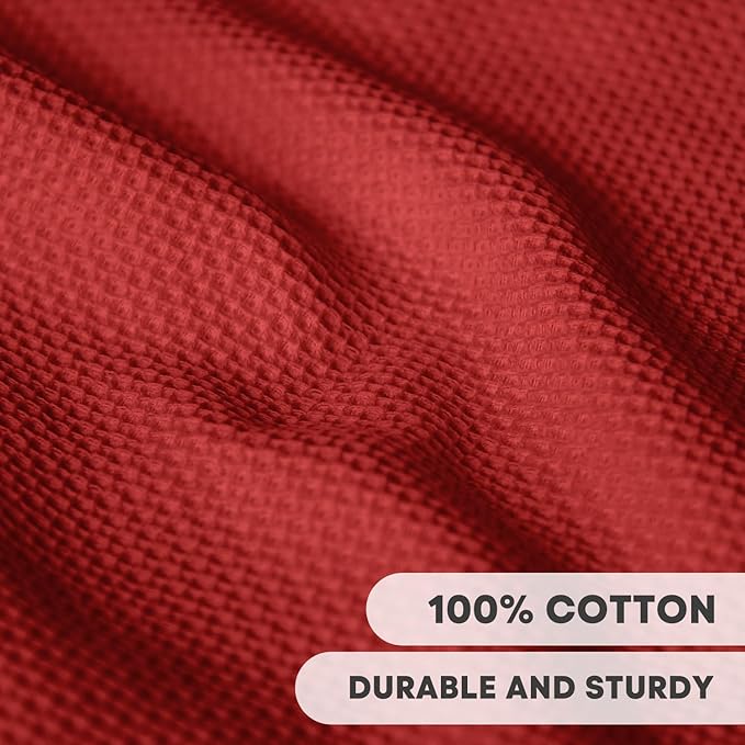 Artoid Mode 100% Cotton Dark Red Waffle Weave Kitchen Dish Cloths, 13x28 Inch Ultra Soft Absorbent Quick Drying Kitchen Dish Towels Set of 4