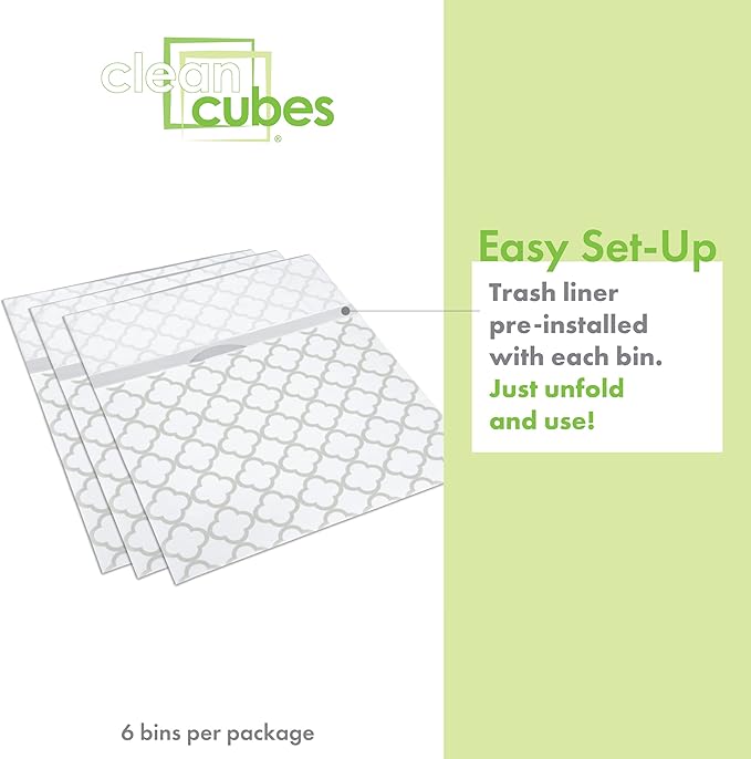 13 Gallon Disposable Pop-Up Trash Cans (6-Pack) with Fitted Bags – Foldable Garbage & Recycling Bins for Parties, Events & Kitchen (Trellis, 17" H x 13.5" W x 10" D)
