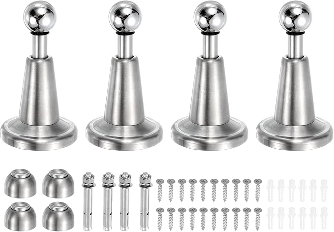 uxcell 4Pcs Magnetic Door Stopper, 304 Stainless Steel Magnetic Door Stop Catch, Soft-Catch Brushed Nickel Hold Door Open Wall Mount for Bottom of Door, Silver