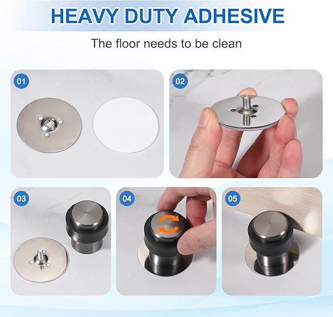 PATIKIL 3Set Round Door Stoppers, 80mm Stainless Steel Door Stop Doorstop Wedge Metal Cylinder Self Adhesive with Screw for Bottom of Door Floor Inside, Gray
