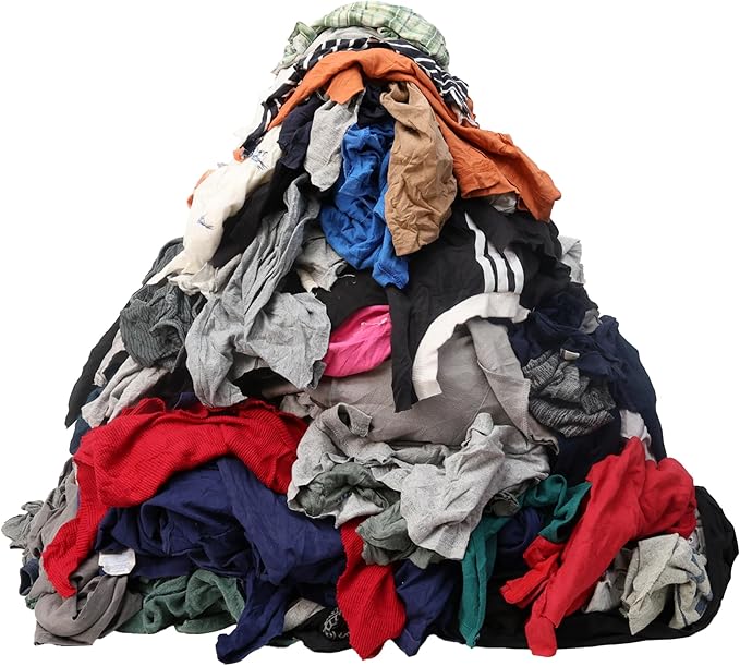 Huck & Terry Tshirt Bag of Rags Multicolored (1,000 LBS, 20x Bales), Cotton Blend, Paint Rags and Multipurpose, Kitchen, Auto, Staining Wiper, Shop Cloths Bulk, Lint Free Absorbent Washable, 20 Bags