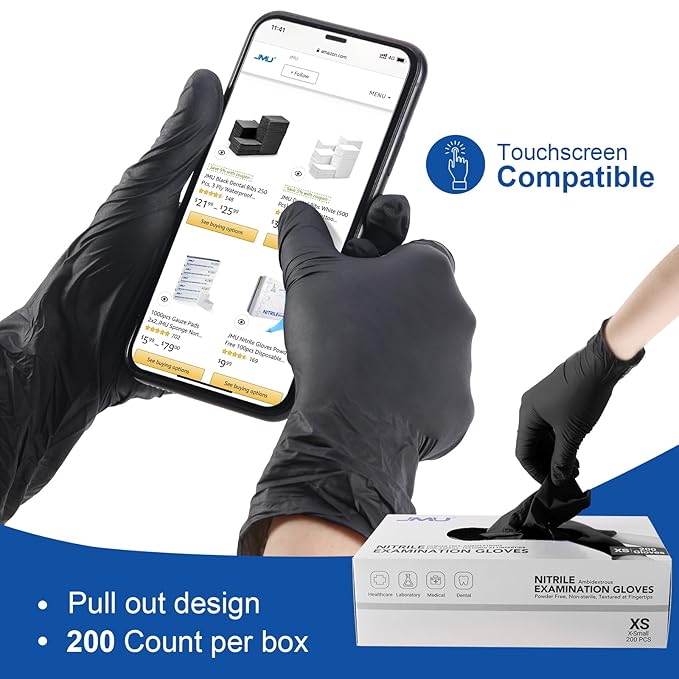 JMU Nitrile Exam Gloves Large Bulk, 2000 Count, 3.5Mil Black Disposable Gloves Latex Free Powder Free