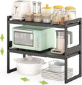 DOLALIKE Expandable kitchen Countertop Organizer, Stackable Cabinet Shelf Organizers, Space Saving Spice Rack Pantry Storage for Bathroom Office Organization (Black, 2 Pack)