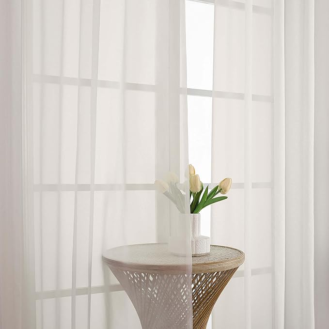 Chyhomenyc Extra Long Ivory Sheer Curtains 144 inch 2 Panels, Translucent Backdrop Window Scarf Drapes for Canopy Bed/Wedding/Living Room/Anniversary, 12FT Length, Each 59Wx144L in, 2PCS