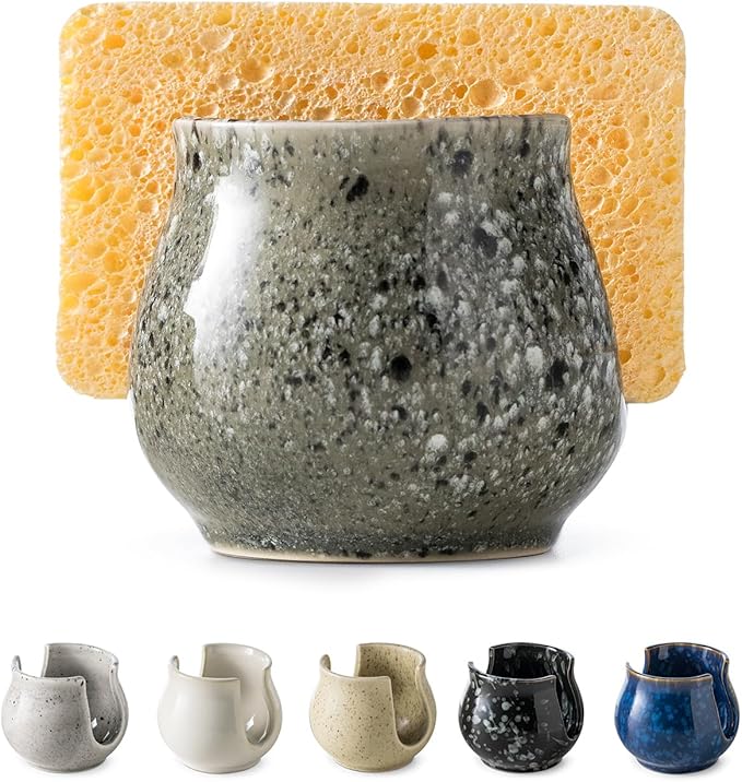 Ceramic Sponge Holder, Kitchen Sponge Holder Sink Caddy Organizer Dish Rack for Kitchen Sink Suction, Bathroom, Brush, Special Gray