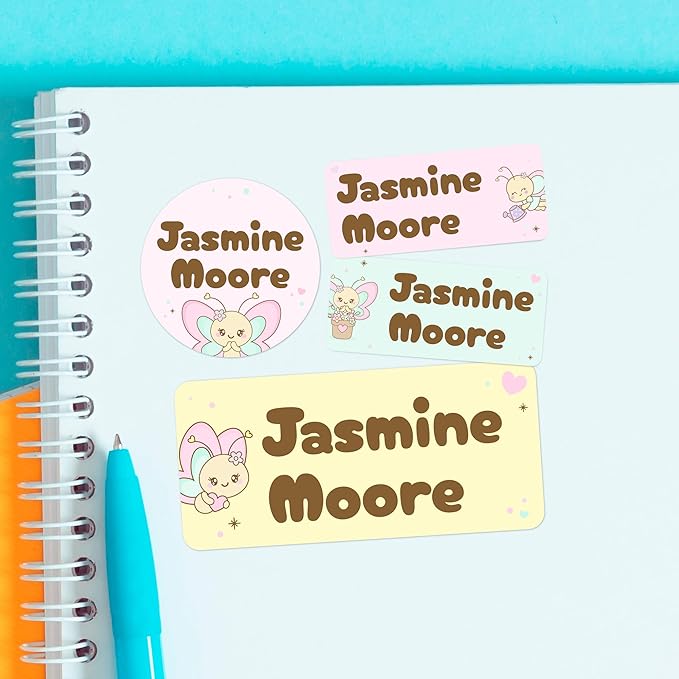 Personalized Name Tag Stickers for Kids (130+ Pack) | Butterfly Waterproof Labels for School Supplies, Bottles & Lunch Boxes | Custom Vinyl Name Labels for Clothing, Toys & More (D. Butterflies)