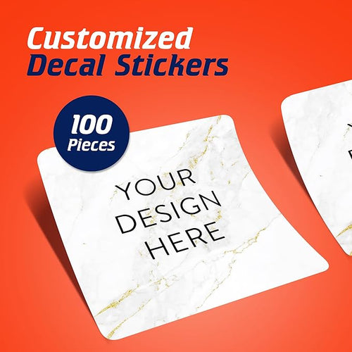 100 Custom Vinyl Stickers - Upload Your own Image, Text, Design, Logo - Personalized Logo Labels for Handmade, Packaging, Bottle, Jars, Candle, Brand Stickers (Gold Marble, 2x2 Square)