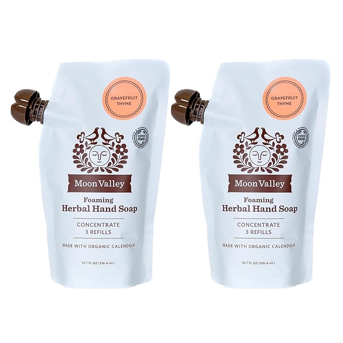 Moon Valley Foaming Hand Soap Refill Pouch, Two-Pack Grapefruit Thyme Soap, Vegan and Non-GMO, Environmentally Friendly Option