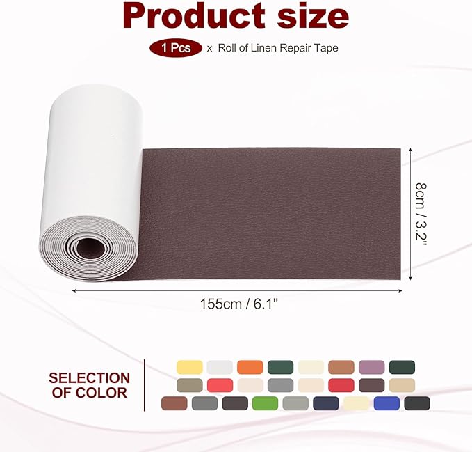 PATIKIL Leather Patches Tape for Furniture, 3.2 x 61 Inch Self Adhesive Vinyl Leather Repair Kit Cover Sheet for Couch, Sofa, Car Seats, Office Chair, Deep Brown