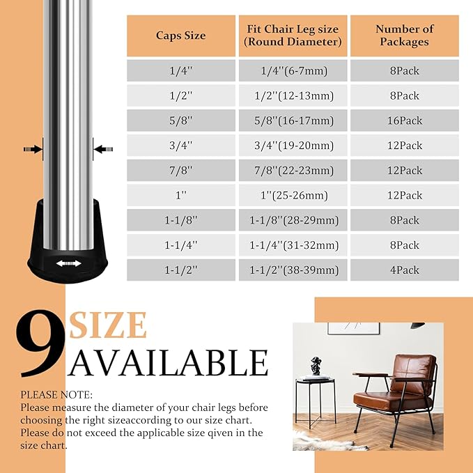 3/4" Round Rubber Chair Leg Tips Caps, Chair Leg Floor Protectors, Non-Slip Chairs Legs Caps, Stool Feet Protectors Cap, Folding Metal Chairs Legs Tip Replacement (Black, 24 Pack)