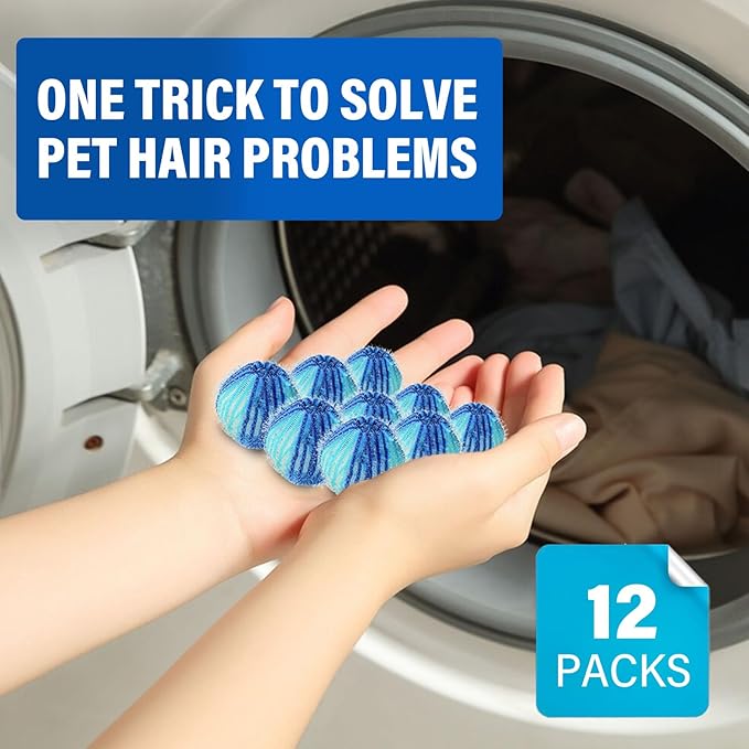 Pet Hair Remover for Laundry, Reusable Lint Traps for Washing Machine Hose, Effective Washing Balls for Pet Fur Remover 12Pcs