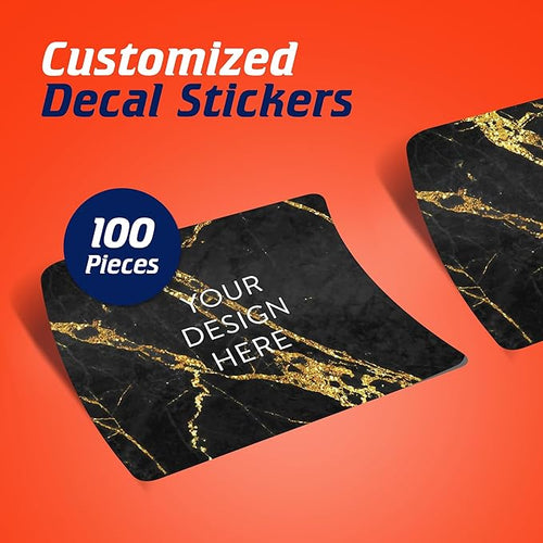 100 Custom Vinyl Stickers - Upload Your own Image, Text, Design, Logo - Personalized Logo Labels for Handmade, Packaging, Bottle, Jars, Candle, Brand Stickers (Black Gold Marble, 4x2)