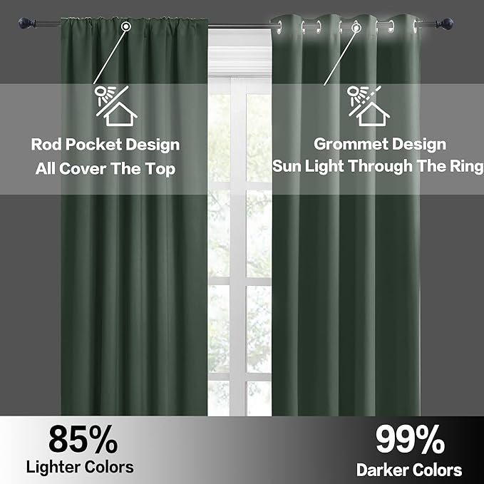 RYB HOME RV Camper Door Window Curtains -Blackout Privacy Curtains & Drapes for Bathroom Bedroom Kitchen Portable Travel Trailer Small Window Decor, W 34 x L 24, Dark Green, 2 Panels