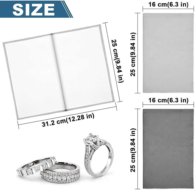 SEVENWELL Silver Polishing Cloth, Jewelry Cleaner Cloth for Sterling Silver Jewelry, Gold, Platinum, Silverware, Diamonds, Gemstones, Coins (2pcs Dark Gray and 2pcs Light Gray (Large))