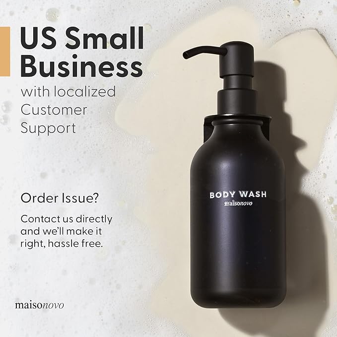 MaisoNovo Shampoo and Conditioner Dispenser - Shower Soap Dispenser Wall Mounted - 16.9 fl oz Set of 1 Black Plastic Bottles Black Pump - 1 Chamber No Drill