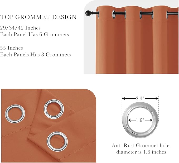 PONY DANCE Burnt Orange Short Blackout Curtains 36 inch Length for Kitchen, Privacy Small Black Out Grommet Half Window Drapes for Bathroom Cabinet Camper RV Bunk(W42 x L36 inch, 2 Panels)