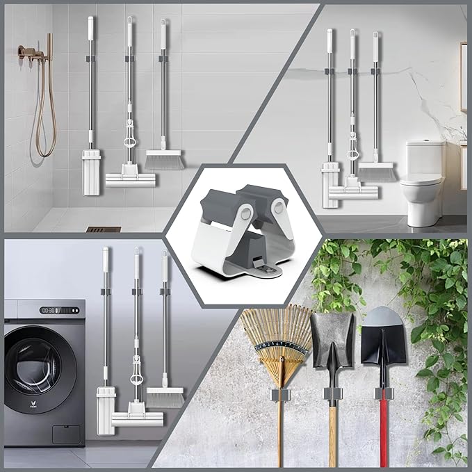3-H Broom Holder Wall Mount 12 Pack, Mop and Broom Holder Wall Mount for Hanging and Organizing Shovel,Rake,Brush,Yard Tools in Laundry Room Garden Garage (grey)