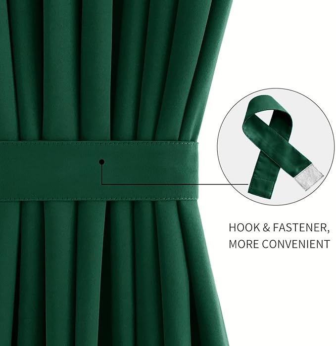DWCN French Door Curtains – Rod Pocket Thermal Blackout Curtain for Doors with Glass Window, Kitchen and Patio Doors for Privacy, 25 X 72 Inches Long, 1 Curtain Panel with Tieback,Hunter Green