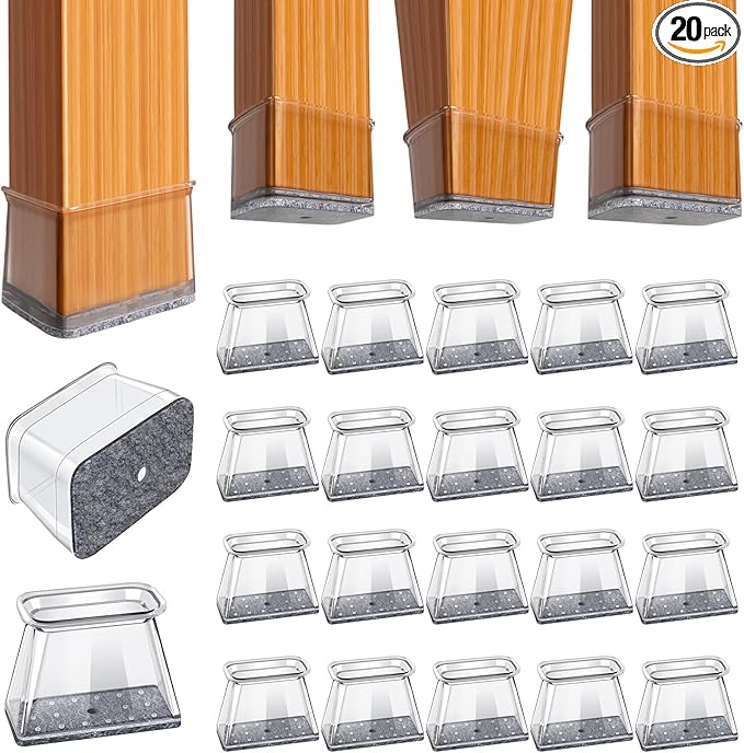 BUMACO Chair Leg Floor Protectors Rectangle Chair Leg Protectors for Hardwood Floors Silicone Pads Covers to Protect Floors(Clear-20 Pcs, Rectangle M Fit (Perimeter: 3-3/4"~4-7/8")