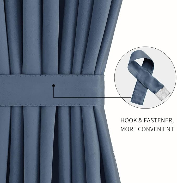 DWCN French Door Curtains – Rod Pocket Thermal Blackout Curtain for Doors with Glass Window, Kitchen and Patio Doors for Privacy, 25 X 40 Inches Long, 1 Curtain Panel with Tieback,Dusty Blue
