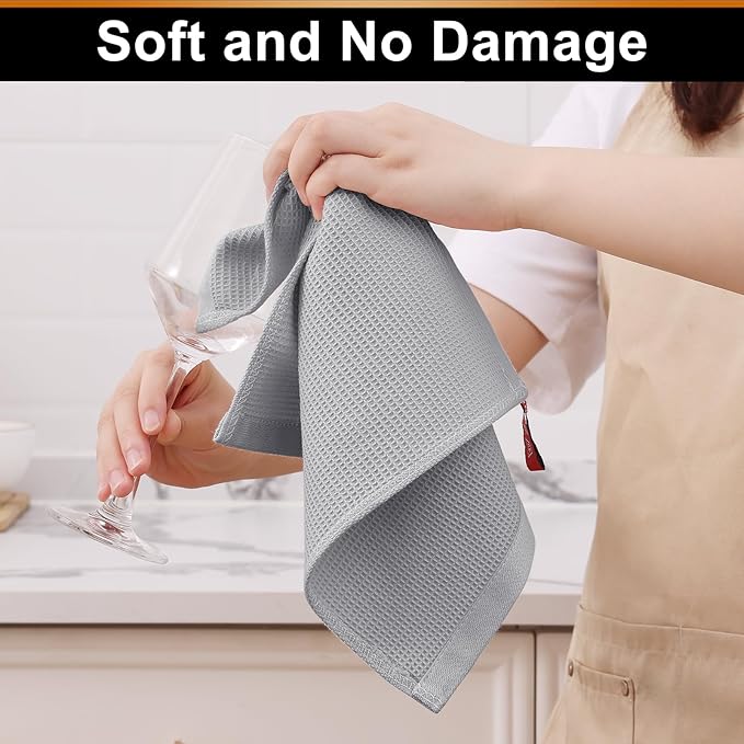 Homaxy 100% Cotton Waffle Weave Dish Cloths - 8 Pack Soft and Absorbent Dish Towels - 12 x 12 Inches Quick Dry Dish Rags - Light Grey