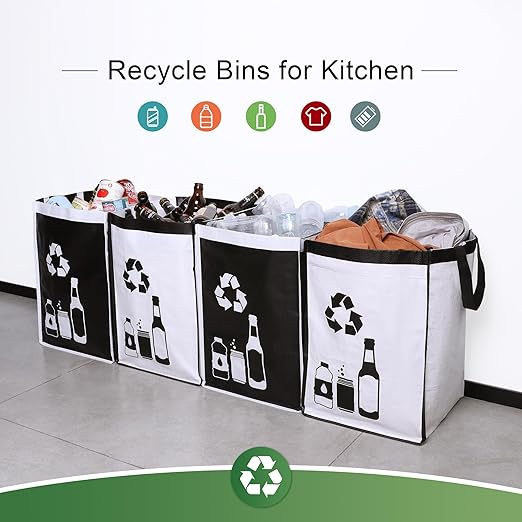 Recycle Waste Bag for Kitchen Home- Indoor Recycling Bins Trash Sorting Organizer, Reusable and Waterproof, 4 Pack
