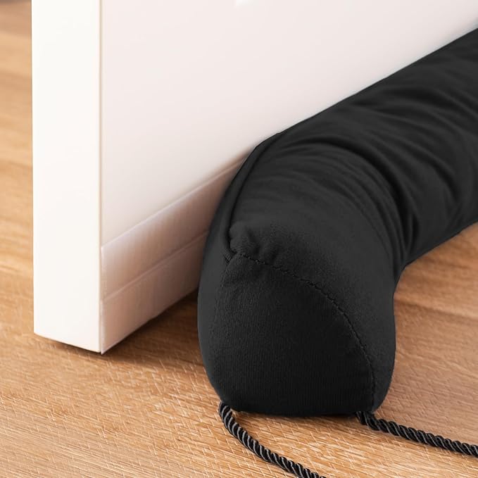 Sunolga 32" Door Draft Stopper Blocks Hot and Cold Air with Removable Washable Cover for Gaps Up to 3", All-Season Seal for Noise, Door Sweep for Bottom of Door and Window, Home Essentials, Black