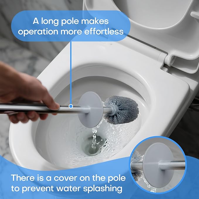Marble Colored Toilet Brush and Holder Set,Stainless Steel Long Handle and Marble Colored Base for Bathroom Deep Cleaning，Space Saving for Storage，Drip-Proof，Dark Gray