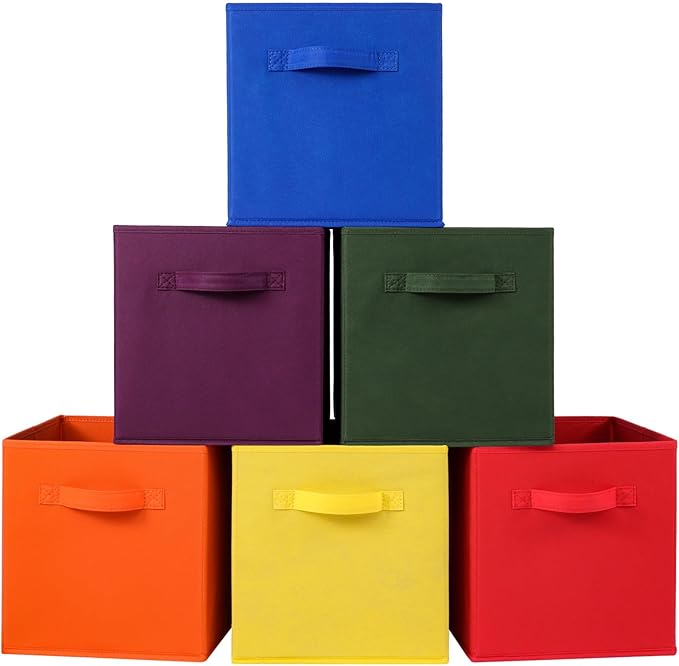 Stero Fabric Storage Bins 6 Pack Fun Colored Durable Storage Cubes with Handles Foldable Cube Baskets for Home, Kids Room, Closet and Toys Organization Multi Colors-2