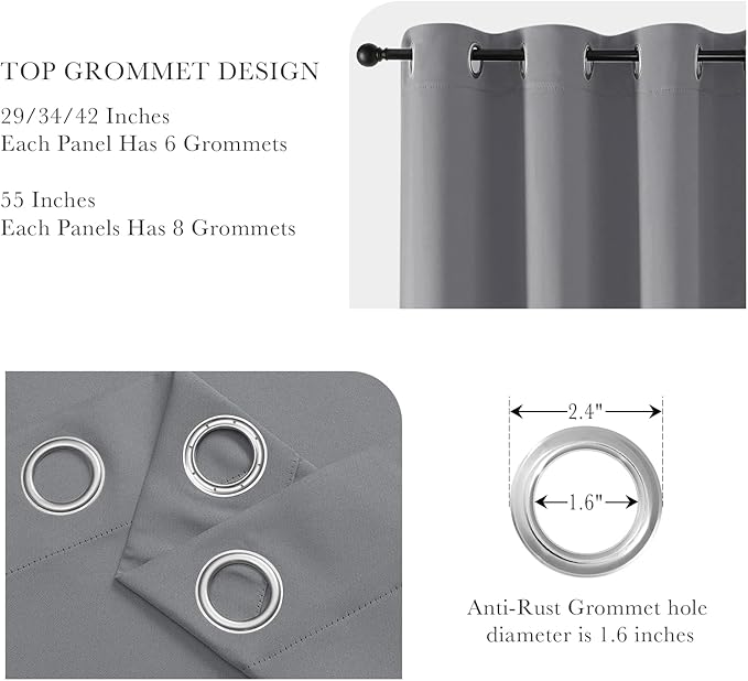 PONY DANCE Short Blackout Curtains for Kitchen, Black Out Thermal Insulated Window Drapes Grommet Room Darkening Half Window Curtains for Studio Dorm Loft(2 Panels, W 42 x L 36 inches, Silver Grey)