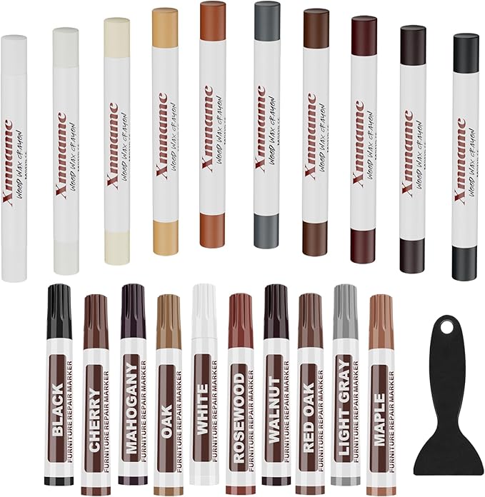 Wood Filler Sticks, 20 Colors Furniture Repair Kit, Wax Crayons for Touch-ups and Repairs, for Floors, Cabinets, Tables and Doors, Wood Wax,Crayons for Repairing Scratches
