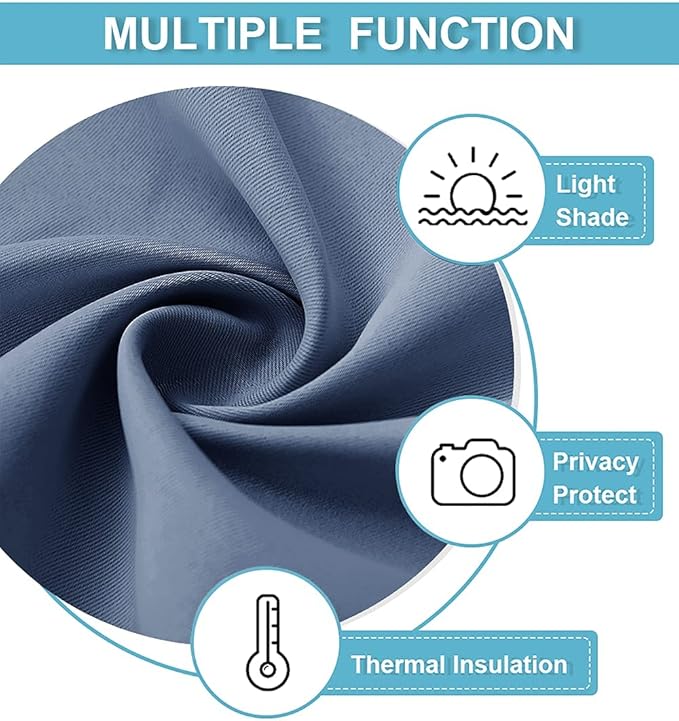 RYB HOME Short Blackout Curtains - Thermal Insulated Noise Reducing Energy Efficiency Small Window Decor for RV Closet Bathroom, 29 inches Wide x 36 inches Long, Stone Blue, 1 Pair